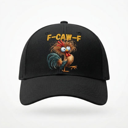 F-CAW-F Crazy Rooster Graphic Baseball Cap - Funny Animal Meme Cap (White & black)
