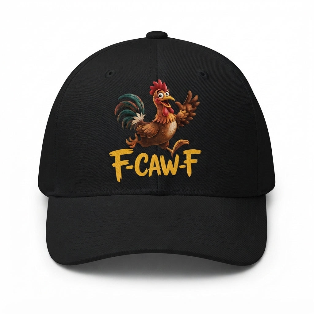 F-CAW-F Rooster Graphic Baseball Cap - Funny Animal Sound Meme Cap (Black & White)
