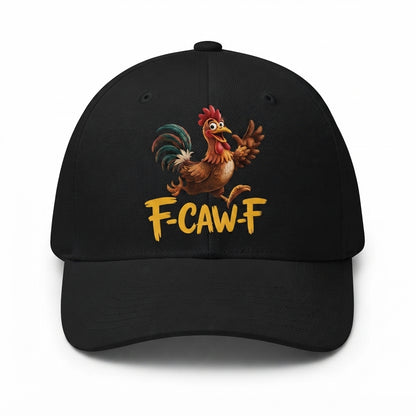 F-CAW-F Rooster Graphic Baseball Cap - Funny Animal Sound Meme Cap (Black & White)