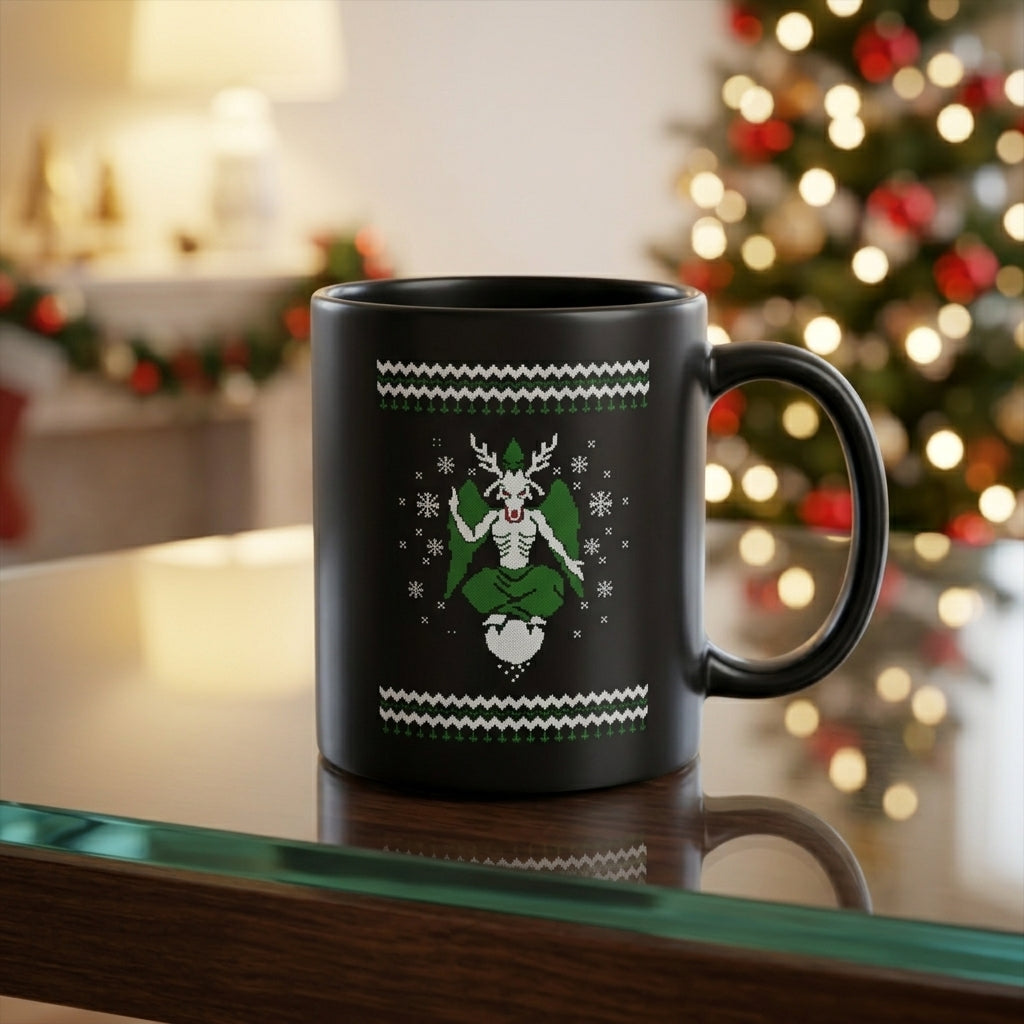 Satanic Baphomet Ugly Christmas Sweater Black Coffee Mug 11oz - Occult Antichrist Festive Holiday Ceramic Tea Cup - Alternative Gothic Christmas Gift