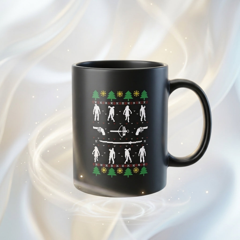Zombie Apocalypse Pixel Ugly Sweater Christmas Coffee Mug 11oz - Black Ceramic Tea Cup