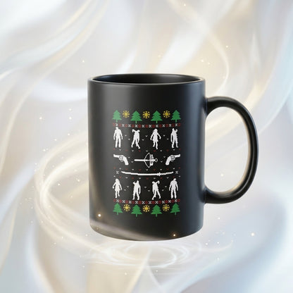 Zombie Apocalypse Pixel Ugly Sweater Christmas Coffee Mug 11oz - Black Ceramic Tea Cup