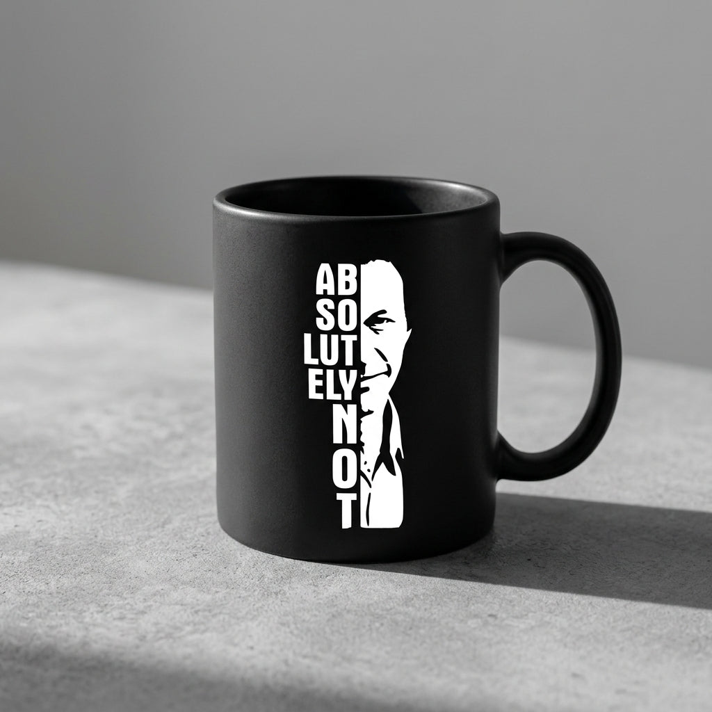 Imran Khan Absolutely Not Vertical Typography Black Ceramic Mug - Bold Face Silhouette Political Statement Coffee Cup (11oz)