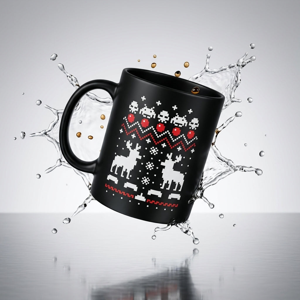 Retro Pixel Gamer Ugly Christmas Sweater Coffee Mug 11oz - Black Ceramic Tea Cup