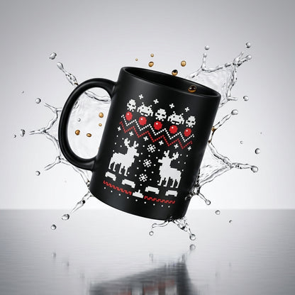 Retro Pixel Gamer Ugly Christmas Sweater Coffee Mug 11oz - Black Ceramic Tea Cup