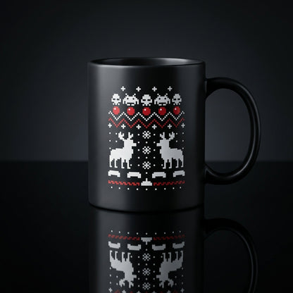 Retro Pixel Gamer Ugly Christmas Sweater Coffee Mug 11oz - Black Ceramic Tea Cup