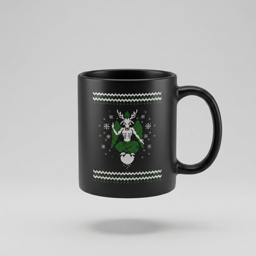 Satanic Baphomet Ugly Christmas Sweater Black Coffee Mug 11oz - Occult Antichrist Festive Holiday Ceramic Tea Cup - Alternative Gothic Christmas Gift