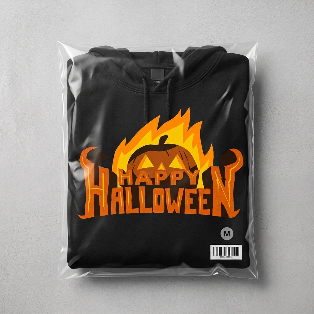 Happy Halloween Flaming Pumpkin Jack-O'-Lantern Graphic Pullover Hoodie
