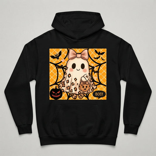 Cute Leopard Ghost Bow Pumpkin Halloween Graphic Pullover Hoodie