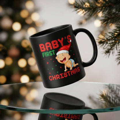 "Baby's First Christmas" Cute Santa Hat Coffee Mug 11oz - Black Ceramic Tea Cup