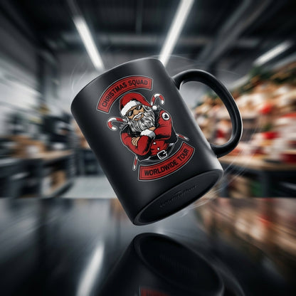 Cool "Christmas Squad Worldwide Tour" Santa Coffee Mug 11oz - Black Ceramic Tea Cup