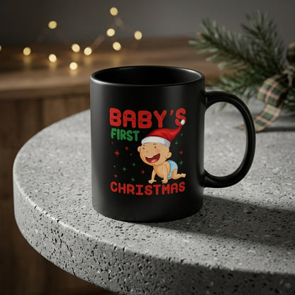 "Baby's First Christmas" Cute Santa Hat Coffee Mug 11oz - Black Ceramic Tea Cup