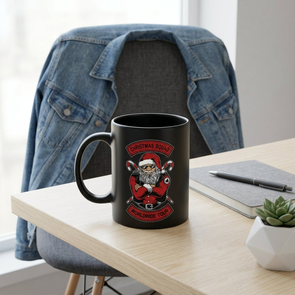 Cool "Christmas Squad Worldwide Tour" Santa Coffee Mug 11oz - Black Ceramic Tea Cup