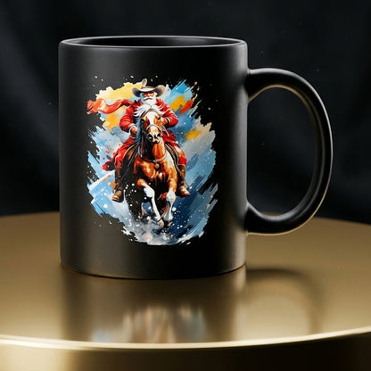 Western Cowboy Santa Riding Horse Christmas Coffee Mug 11oz - Black Ceramic Tea Cup
