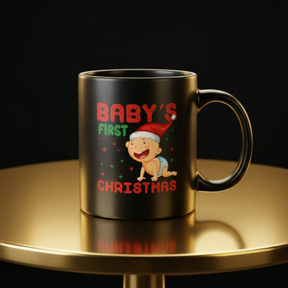 "Baby's First Christmas" Cute Santa Hat Coffee Mug 11oz - Black Ceramic Tea Cup