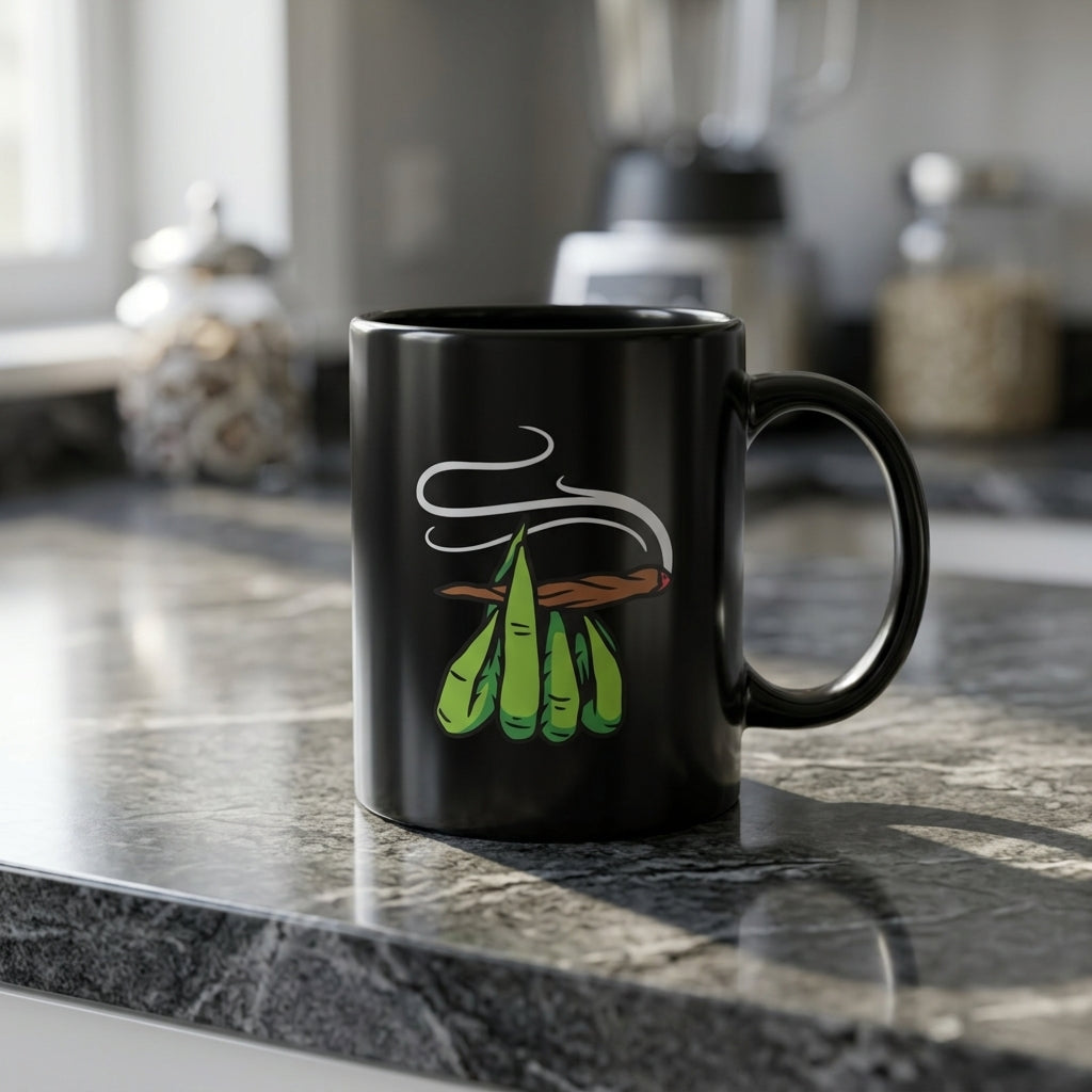 Alien Hands Holding Lit Smoking Joint Black Ceramic Mug - Funny Stoner Trippy Halloween Coffee Cup (11oz)