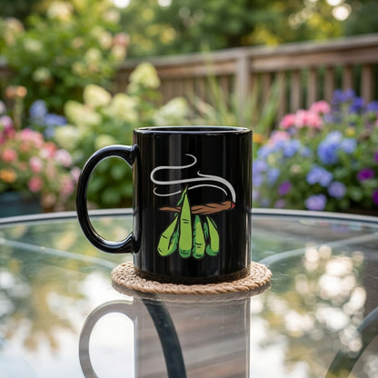 Alien Hands Holding Lit Smoking Joint Black Ceramic Mug - Funny Stoner Trippy Halloween Coffee Cup (11oz)
