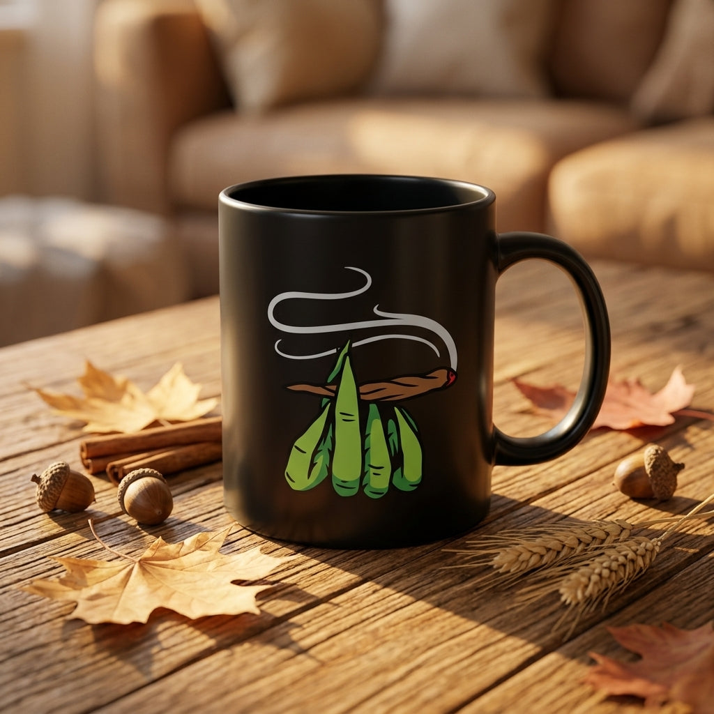 Alien Hands Holding Lit Smoking Joint Black Ceramic Mug - Funny Stoner Trippy Halloween Coffee Cup (11oz)
