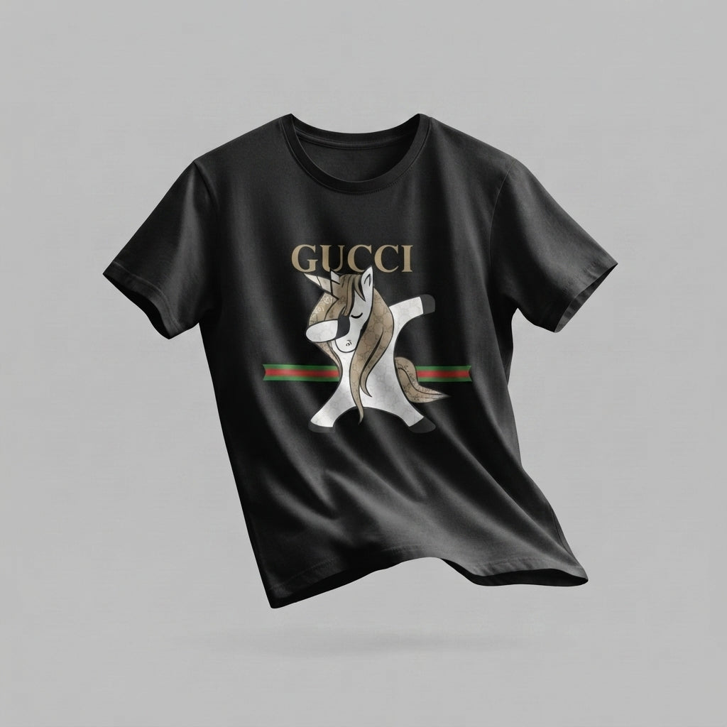 Dabbing Unicorn in Luxury Monogram Mane Graphic T-Shirt - Unisex Premium Cotton Streetwear Tee (Black, White, Blue | XS to 4XL)