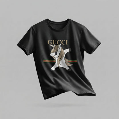 Dabbing Unicorn in Luxury Monogram Mane Graphic T-Shirt - Unisex Premium Cotton Streetwear Tee (Black, White, Blue | XS to 4XL)