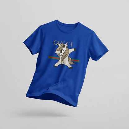 Dabbing Unicorn in Luxury Monogram Mane Graphic T-Shirt - Unisex Premium Cotton Streetwear Tee (Black, White, Blue | XS to 4XL)