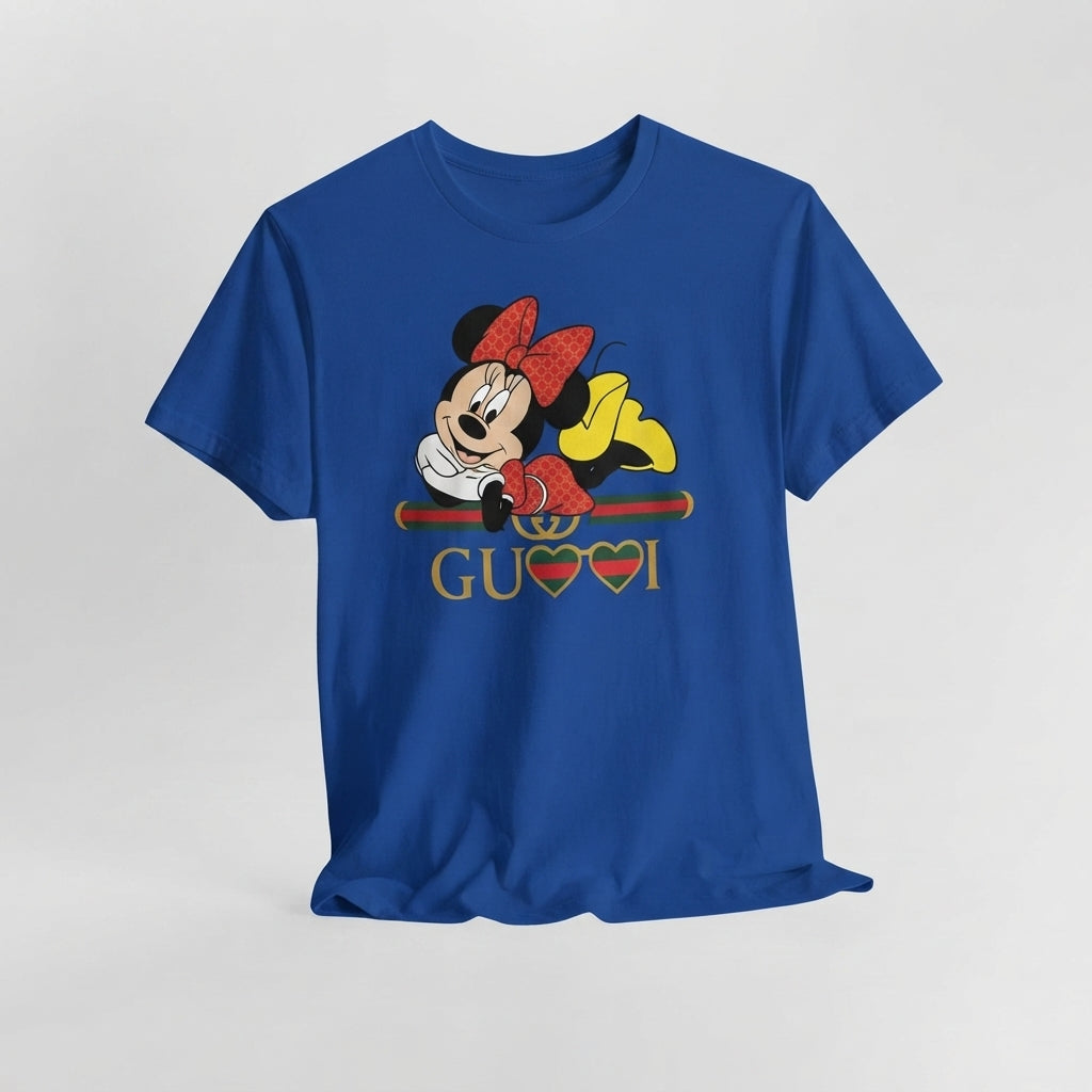 Cute Lying Minnie Mouse in Red Polka Dot Bow Graphic T-Shirt - Unisex Premium Cotton Streetwear Tee (White, Blue | XS to 4XL)