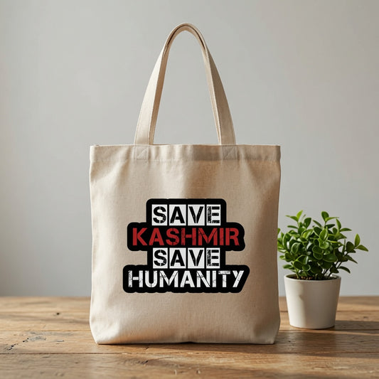 Save Kashmir Save Humanity Typography Canvas Tote Bag - Human Rights Awareness Handbag