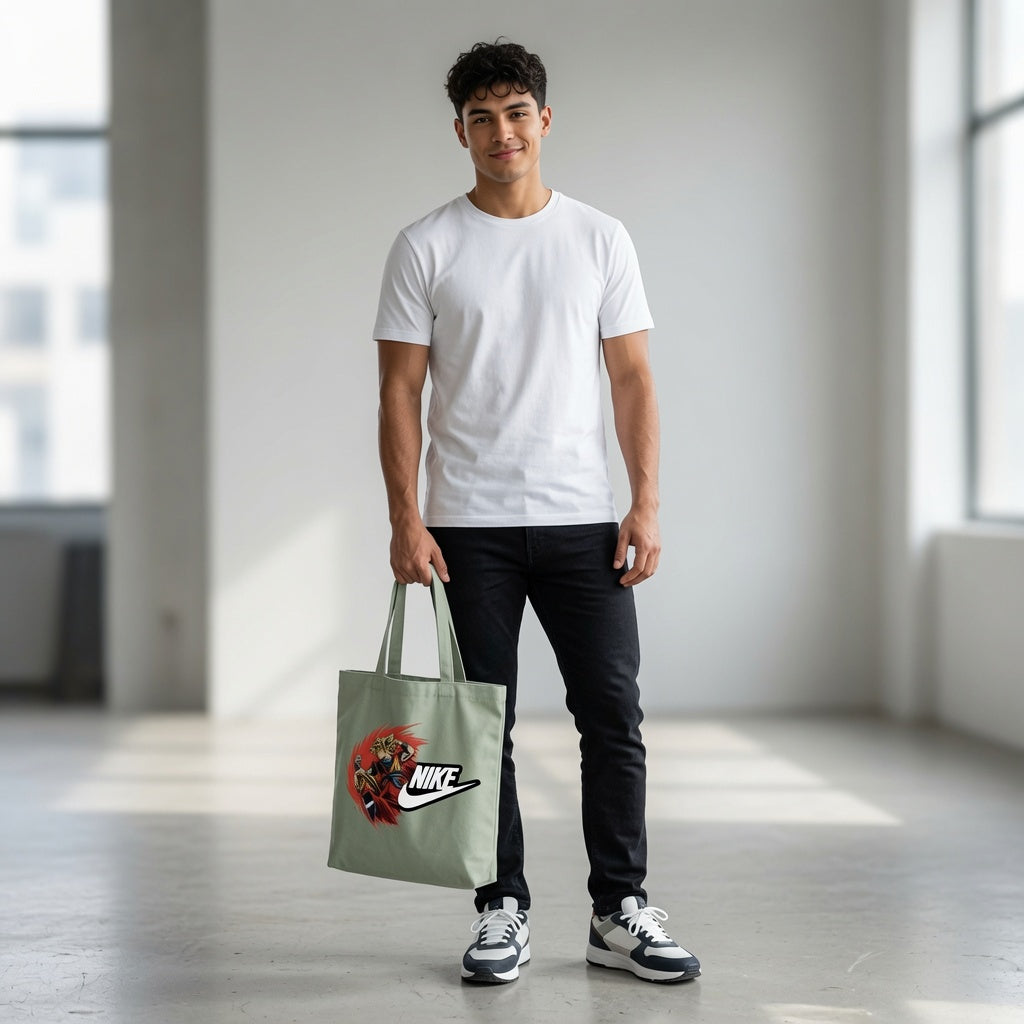 Anime Super Saiyan Graphic Canvas Tote Bag - Dragon Ball & Swoosh Design