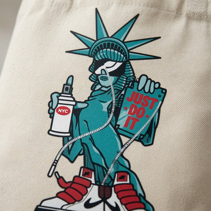 Statue of Liberty Street Art Graphic Canvas Tote Bag - Graffiti & Sneakers Urban Shoulder Bag