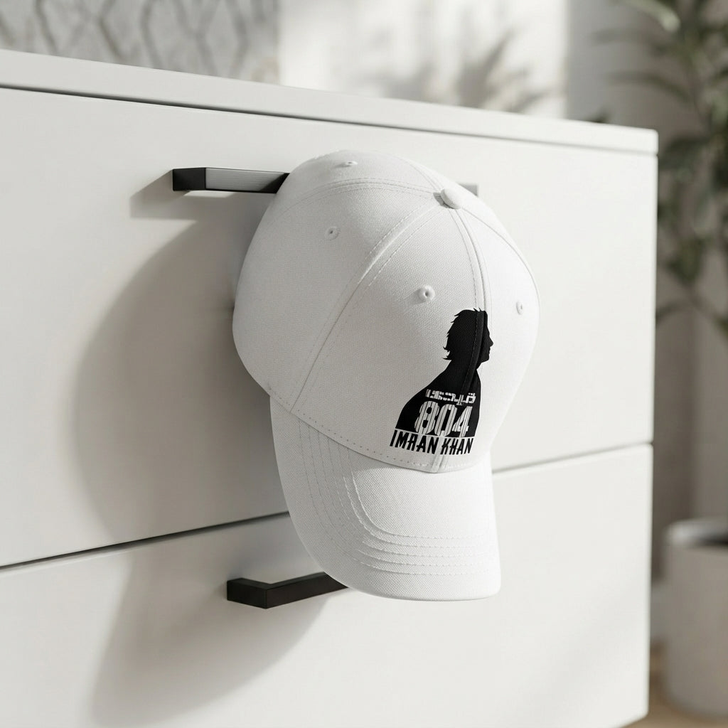 Imran Khan 804 Silhouette Graphic Baseball Cap - PTI Supporter Cap (White)