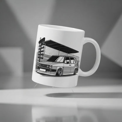 Classic Retro Car Christmas Graphic 11oz White Ceramic Coffee Cup & Mug | Holiday Gift