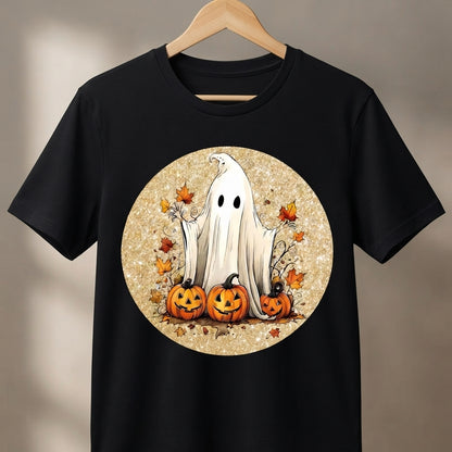 Autumn Ghost & Pumpkins T-Shirt – Vintage Fall Halloween Graphic Tee