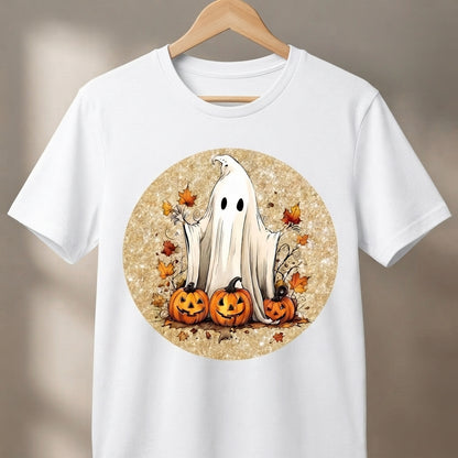 Autumn Ghost & Pumpkins T-Shirt – Vintage Fall Halloween Graphic Tee