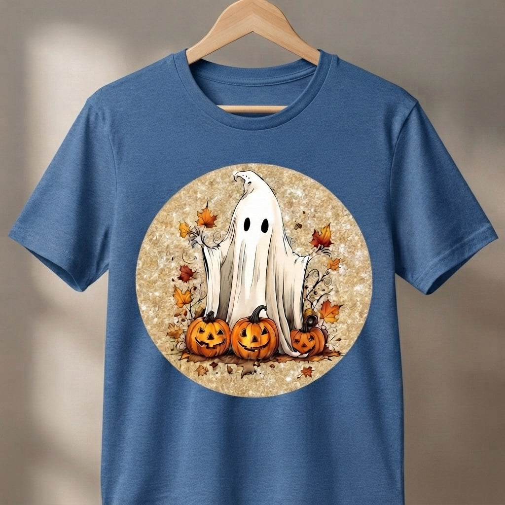 Autumn Ghost & Pumpkins T-Shirt – Vintage Fall Halloween Graphic Tee