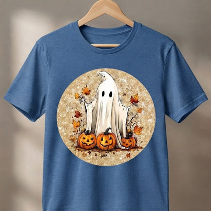 Autumn Ghost & Pumpkins T-Shirt – Vintage Fall Halloween Graphic Tee