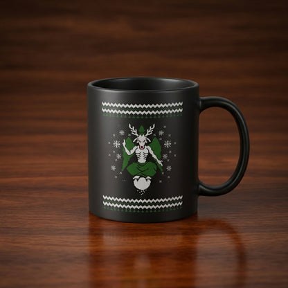Satanic Baphomet Ugly Christmas Sweater Black Coffee Mug 11oz - Occult Antichrist Festive Holiday Ceramic Tea Cup - Alternative Gothic Christmas Gift