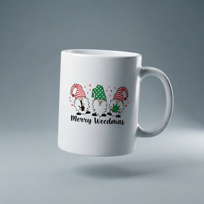Funny "Merry Weedmas" Gnomes Christmas Coffee Mug 11oz - White Ceramic Tea Cup
