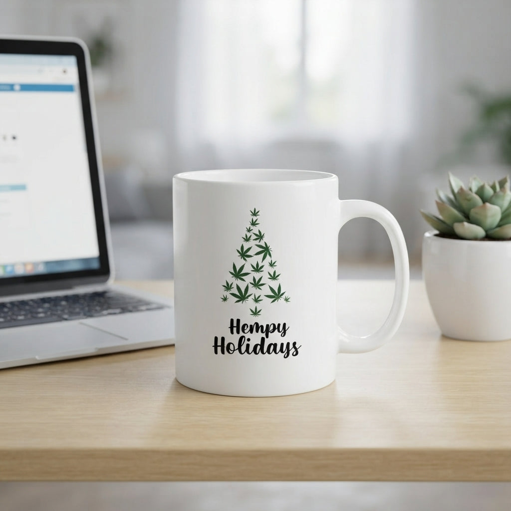 Funny "Hempy Holidays" Tree Christmas Coffee Mug 11oz - White Ceramic Tea Cup