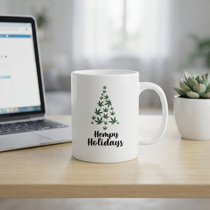 Funny "Hempy Holidays" Tree Christmas Coffee Mug 11oz - White Ceramic Tea Cup