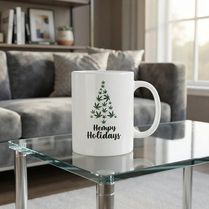 Funny "Hempy Holidays" Tree Christmas Coffee Mug 11oz - White Ceramic Tea Cup