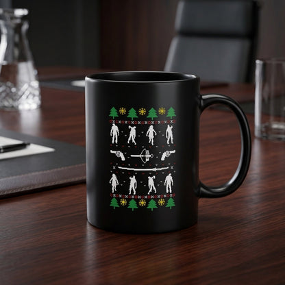 Zombie Apocalypse Pixel Ugly Sweater Christmas Coffee Mug 11oz - Black Ceramic Tea Cup