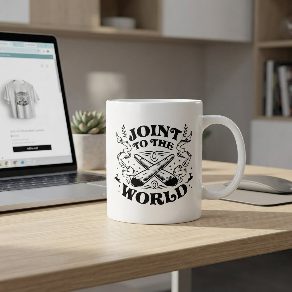 Funny "Joint To The World" Christmas Coffee Mug 11oz - Novelty Holiday White Ceramic Tea Cup