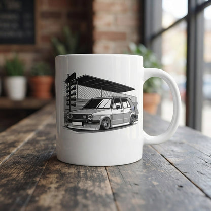Classic Retro Car Christmas Graphic 11oz White Ceramic Coffee Cup & Mug | Holiday Gift