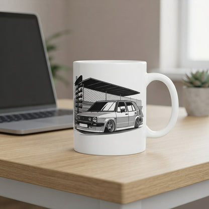Classic Retro Car Christmas Graphic 11oz White Ceramic Coffee Cup & Mug | Holiday Gift