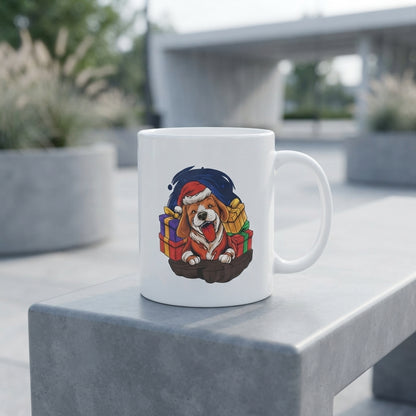 Cute Christmas Dog With Gifts Coffee Mug 11oz - White Ceramic Tea Cup