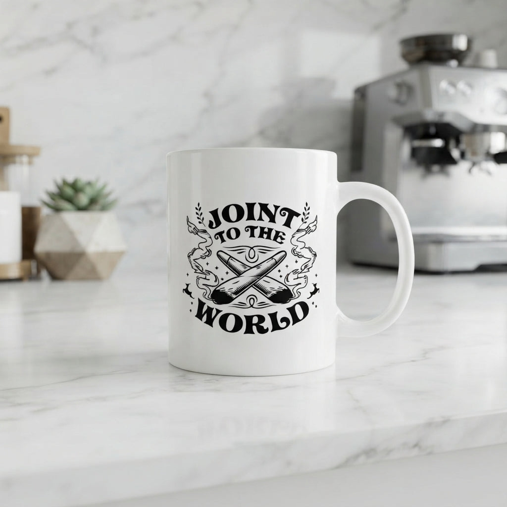Funny "Joint To The World" Christmas Coffee Mug 11oz - Novelty Holiday White Ceramic Tea Cup