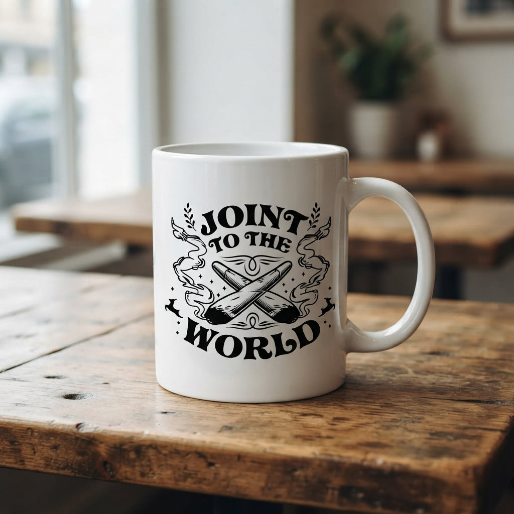 Funny "Joint To The World" Christmas Coffee Mug 11oz - Novelty Holiday White Ceramic Tea Cup