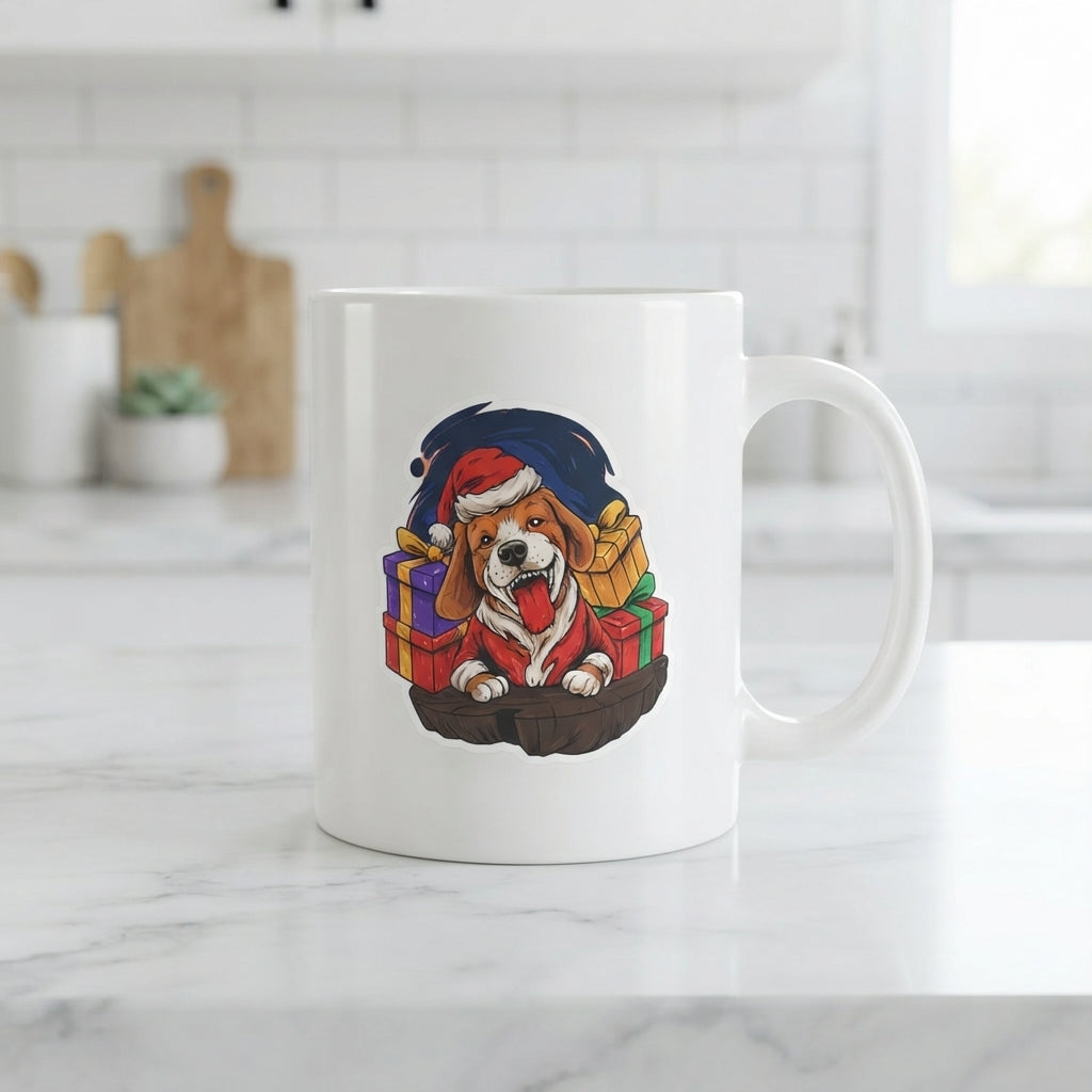 Cute Christmas Dog With Gifts Coffee Mug 11oz - White Ceramic Tea Cup