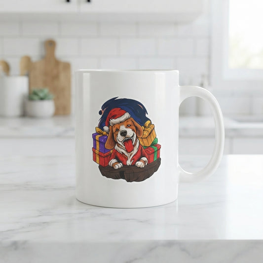 Cute Christmas Dog With Gifts Coffee Mug 11oz - White Ceramic Tea Cup