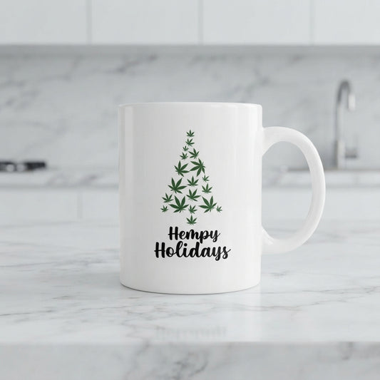 Funny "Hempy Holidays" Tree Christmas Coffee Mug 11oz - White Ceramic Tea Cup